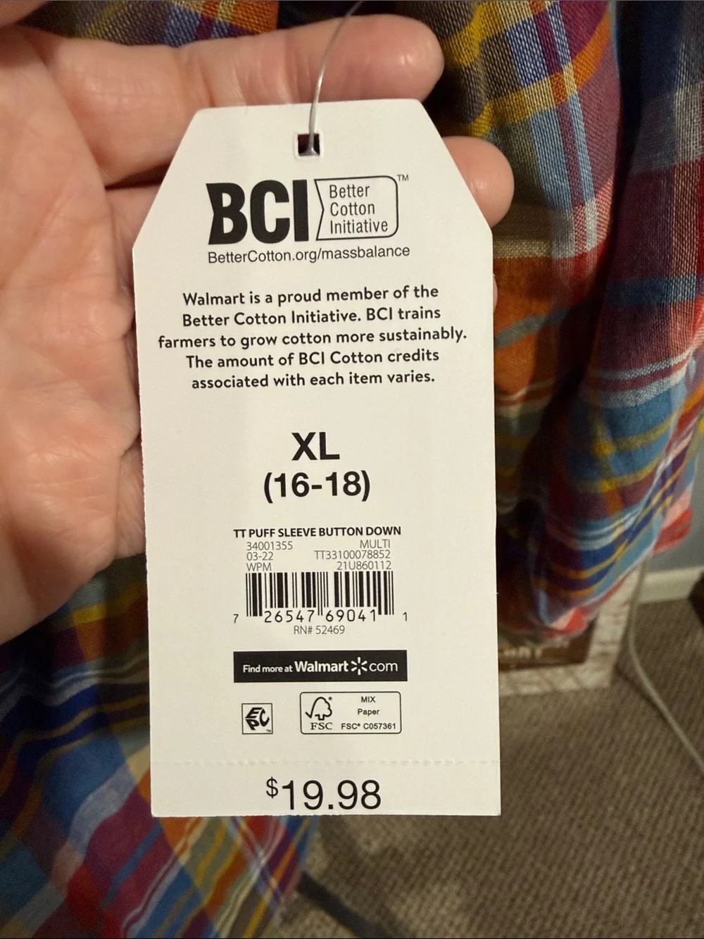 Time and Tru Red Blue Yellow Plaid Button-Front Tunic